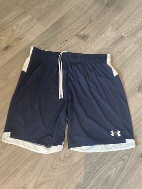 ***Under Armour** Navy and White Men's Tech Athletic Shorts with hem vent